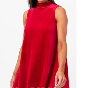 Agnes & Dora Red Velvet Mock Neck Swing Tank Dress Size Medium